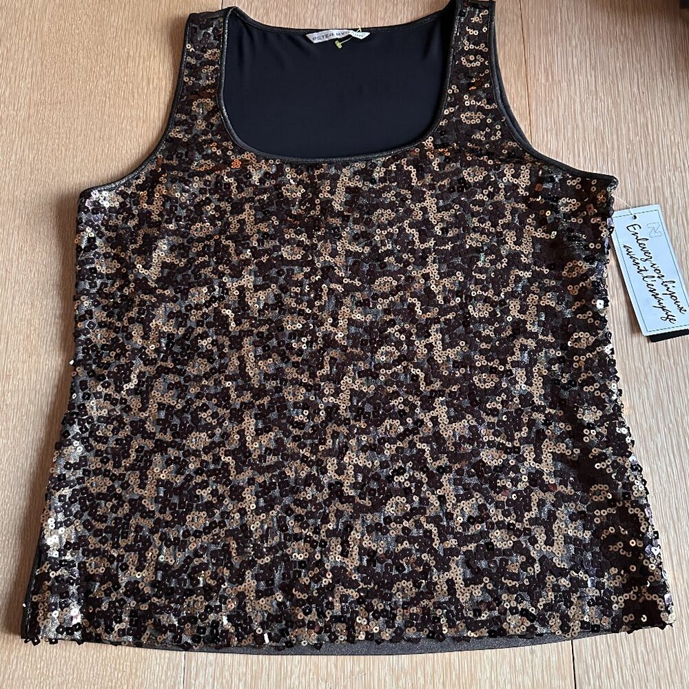 Peter Nygard NEW Sequin Metallic Bronze Brown Tank top XL stretch Y2K holiday
